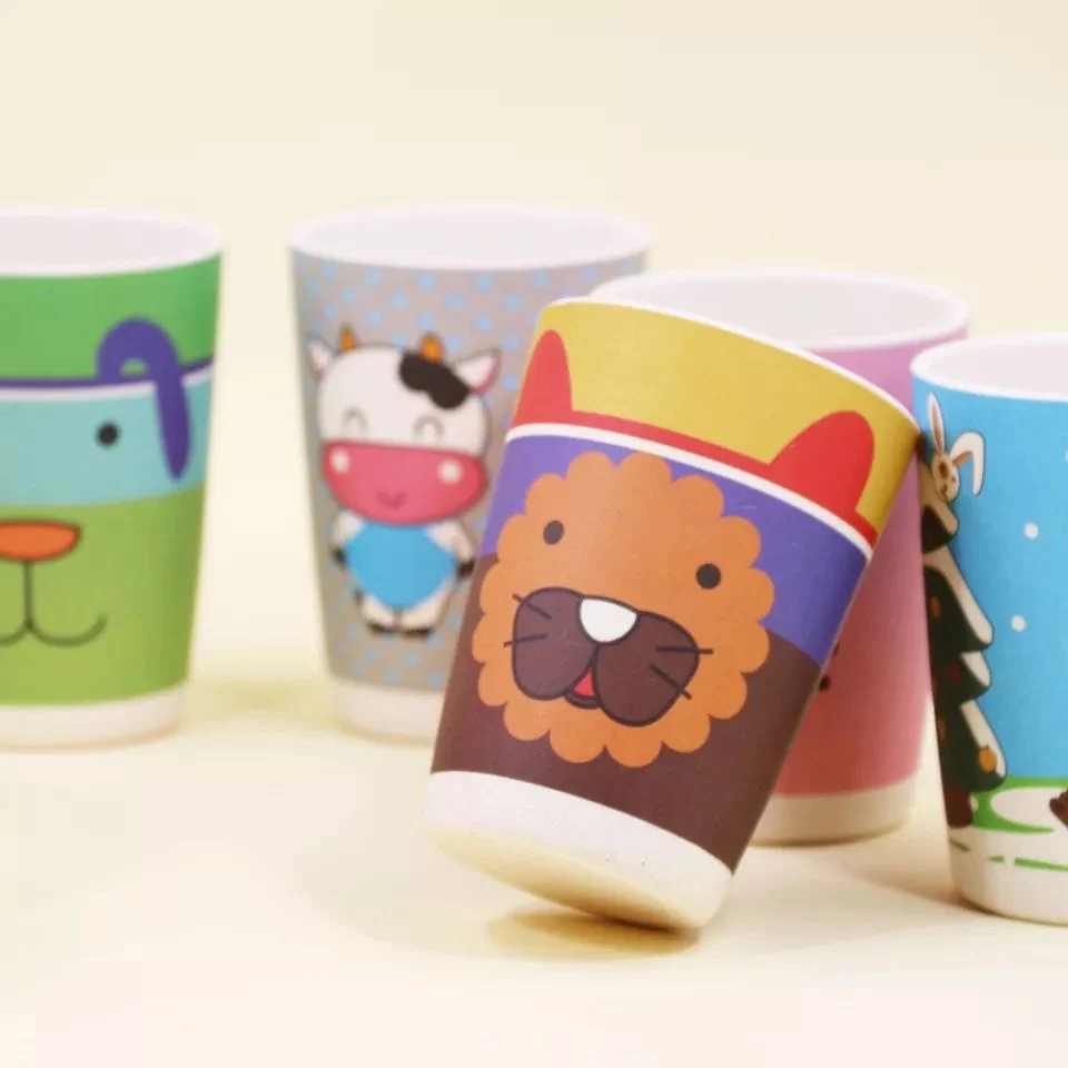 Bamboo Fiber Environmental Protection Children′s Water Cup Cartoon Decals Drinking Cup Children′s Anti-Fall Water Cup